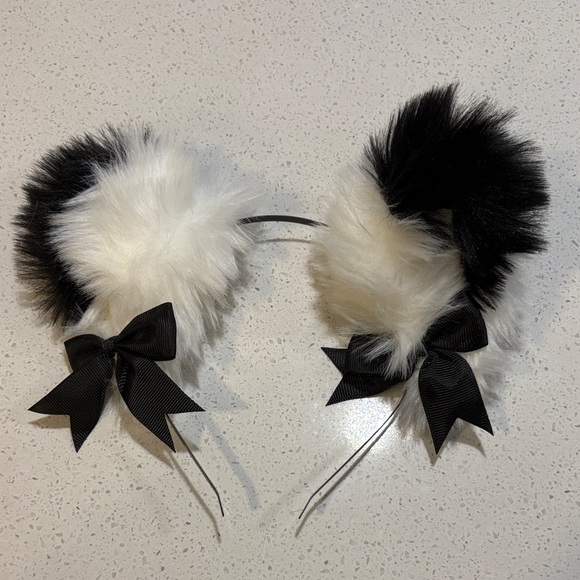 homemade Other - Chic Black and White Furry Cat Ear Headband
